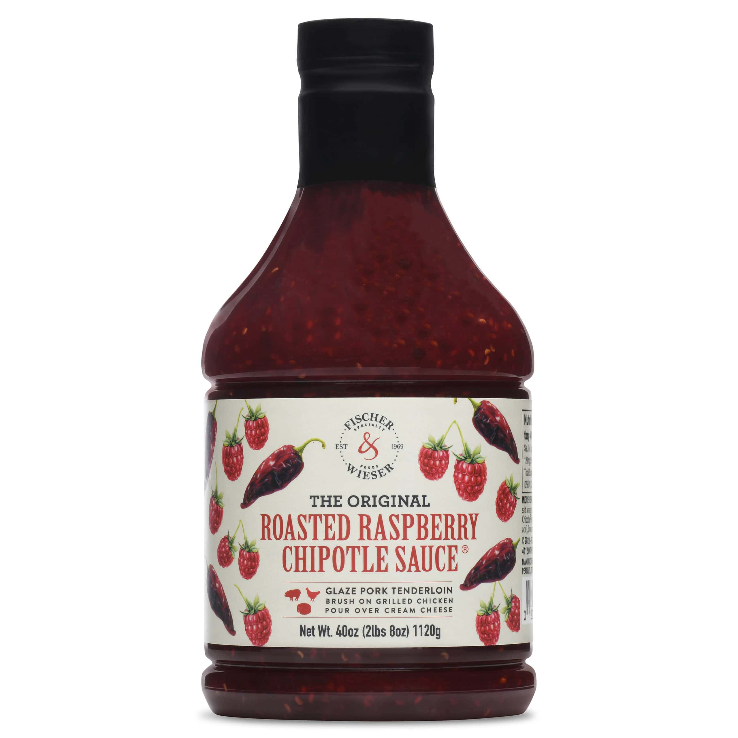 Bold raspberry chipotle sauce with chili peppers and berries for glazing and cooking.