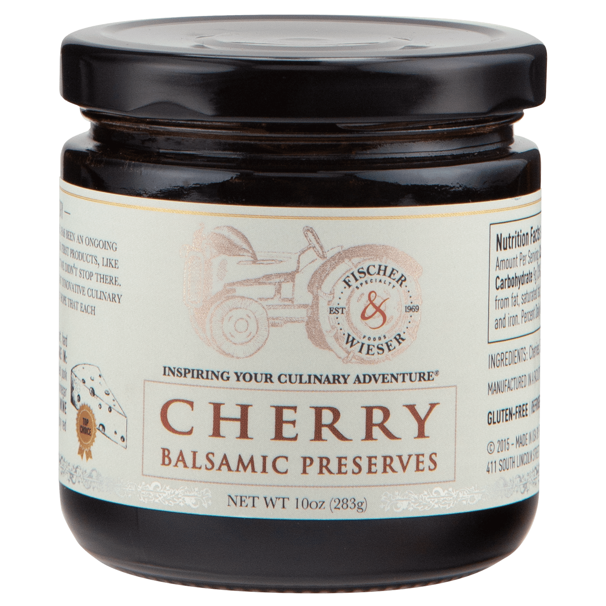 Cherry balsamic preserves jar, gourmet fruit spread from Mountain Harbour Store.