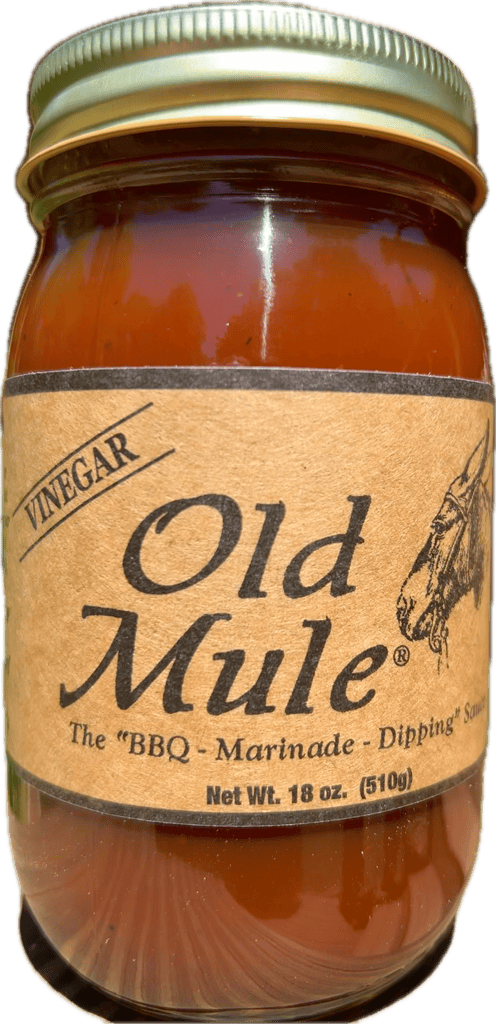 Old Mule BBQ marinade dip, 18 oz jar, ideal for grilling and dipping.